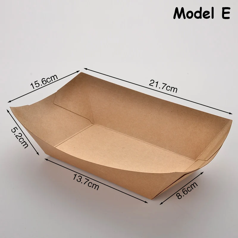 Model E Коробка для картофеля фри, одноразовый лоток, коробка из крафт-бумаги, водонепроницаемая и антимасляная пищевая для жареного цыпленка, картофель фри, вынимаемая коробка, 50 шт - Цвет: Model E
