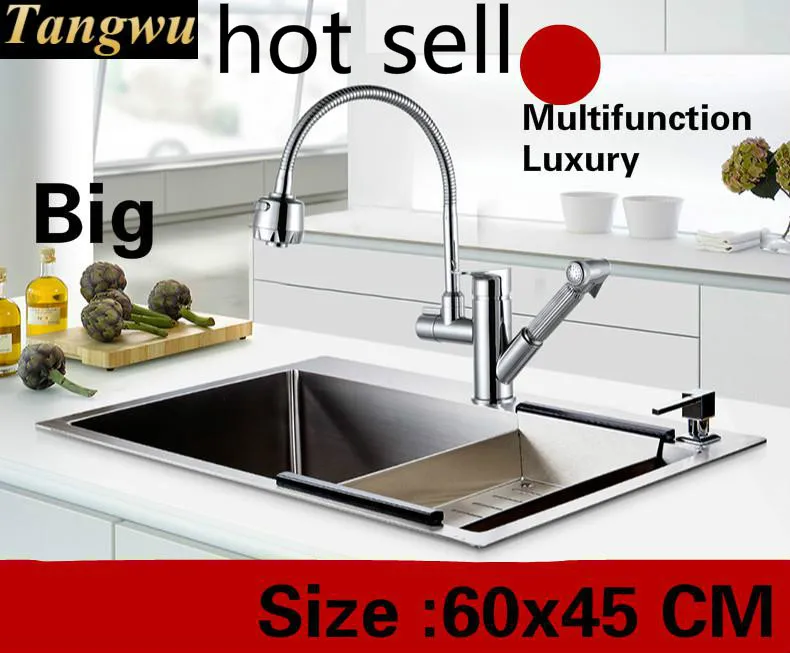 

Free shipping Apartment luxury kitchen manual sink single trough do the dishes 304 stainless steel big hot sell 60x45 CM