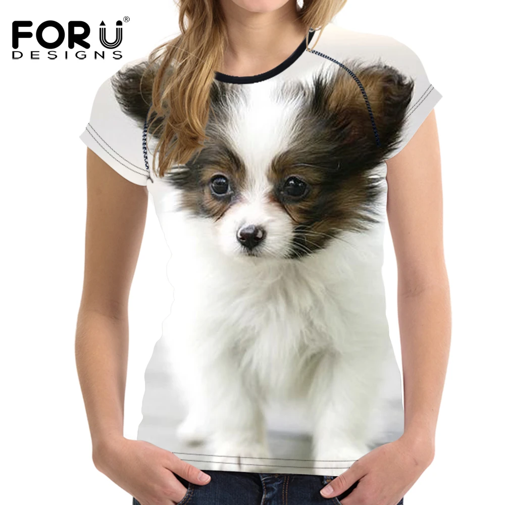 FORUDESIGNS/Летняя женская футболка с 3D принтом собаки женские топы круглым вырезом и