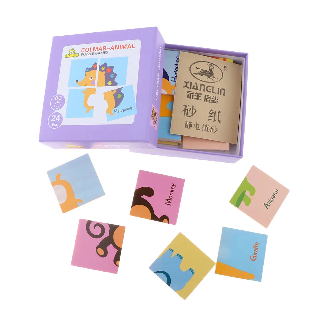 Children Education Store-24 Pieces Kids Wood Animals Puzzle Jigsaw Set Early Learning Educational Toy | Игрушки и хобби