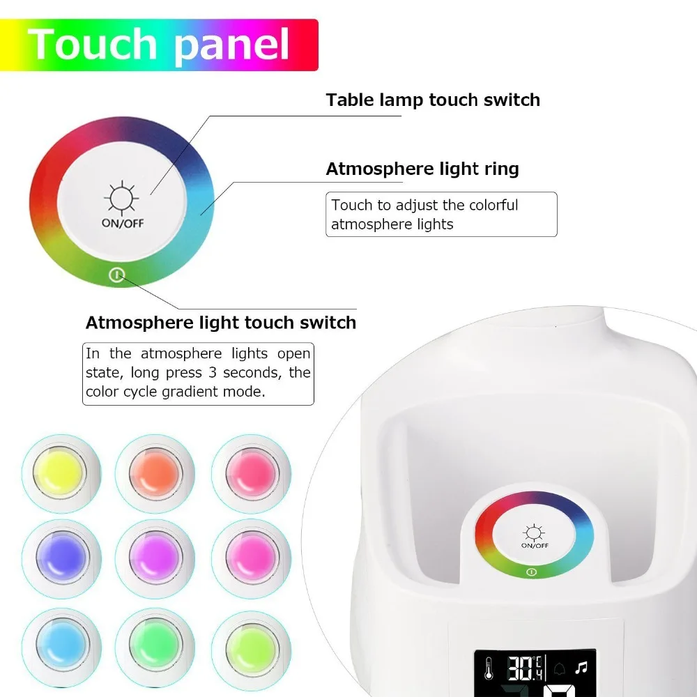 WoodPow светодиодный гибкая рука Настольная лампа с Экран календарь Красочные RGB
