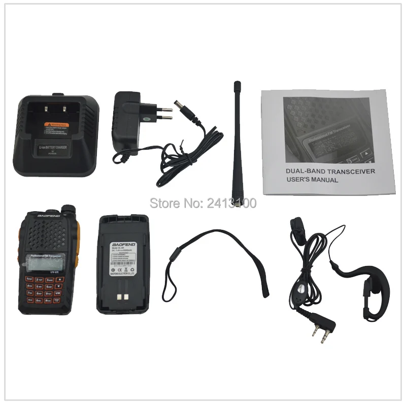 Рация Baofeng Двухдиапазонная радио Baofeng UV-6R VHF/UHF 136-174MHz& 400-520MHz двухстороннее радио fm-приемопередатчик с наушником