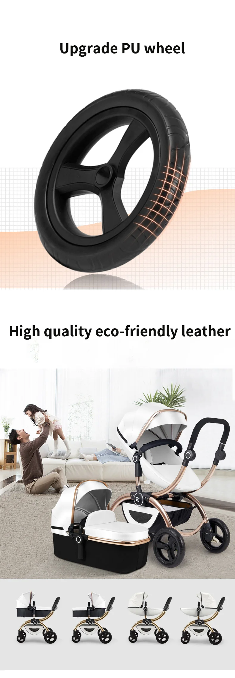 Babyfond Роскошная 3 в 1 детская коляска с высоким пейзажем, двусторонняя коляска для новорожденных, европейский дизайн