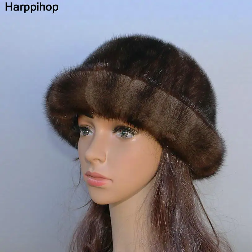 Новая меховая шапка модная норковая весь хвост норки стежка Круглая Шапочка