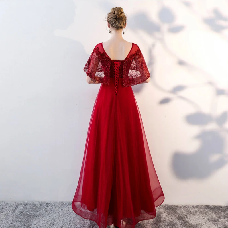 SSYFashion новый элегантный цвета красного вина кружева вечернее платье невесты