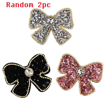1550 random 2pc 2 шт., Украшенные бусинами и бантиком, женские нашивки с вышивкой и галстуком-бабочкой для вышивки, украшенные стразами, аппликация, сшитое платье, тканевая сумка, аксессуары для обуви - Цвет: 1550 random 2pc