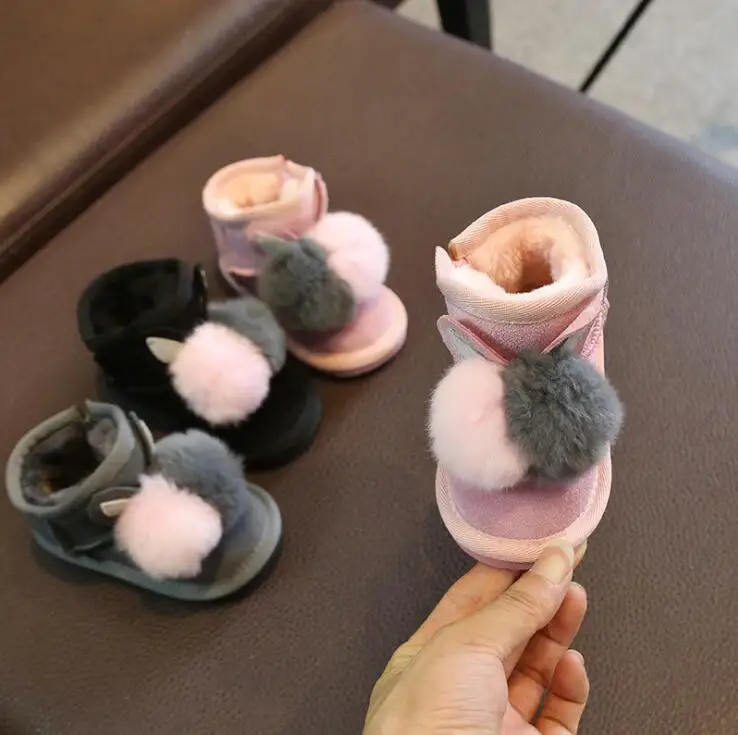 

Kids Shoes 2019 Girl Fashion Bunny Warm Flat Children Snow Boots Genuine Leather Gray Shoe Baby Boy Black Snow Boot Toddler Shoe