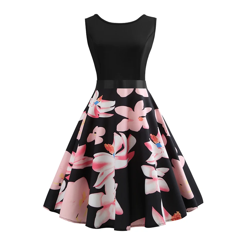 Летнее платье с цветочным принтом 2018 женское винтажное ретро PinUp Hepburn 50s 60s