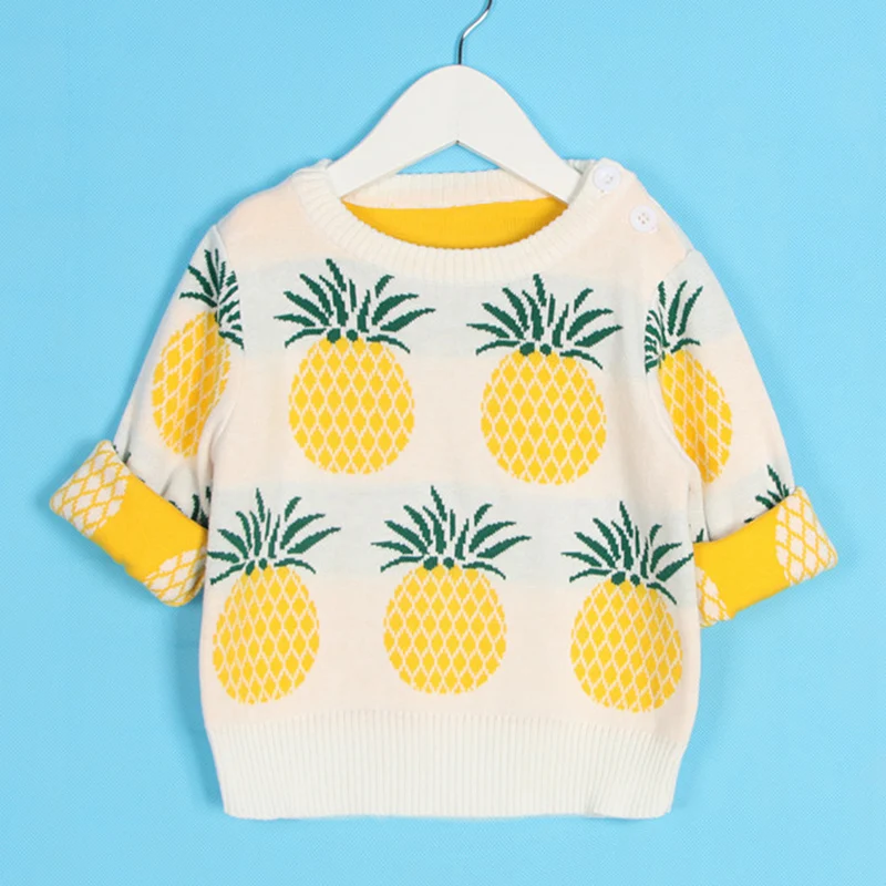 Свитер с ананасовым узором для маленьких девочек Детская осенняя теплая одежда