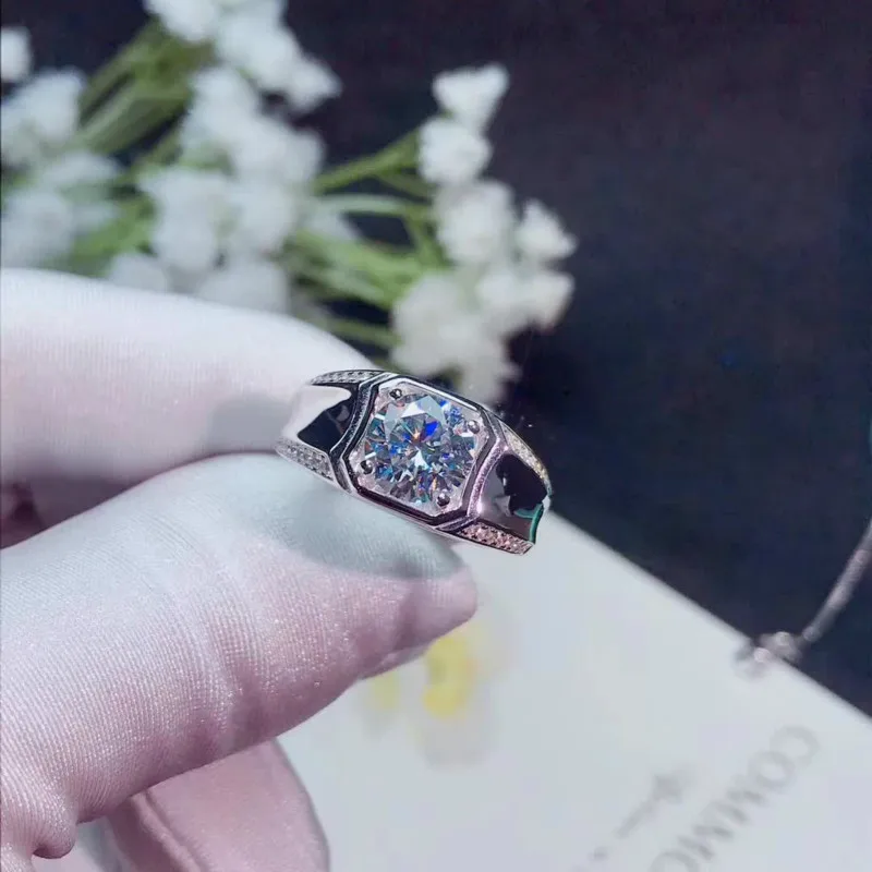 2ct карат муассанит обручальные кольца для мужчин 925 пробы серебряные кольца с платиновым покрытием D Цвет VVS1 ясность