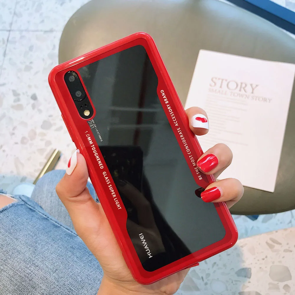 Transparent Red Heyytle Прозрачный чехол для huawei P20 P30 Pro mate 10 20 Lite Nova 3 3i 4 противоударный стеклянный чехол для Honor 8x10 Y9 чехол Funda - Цвет: Transparent Red