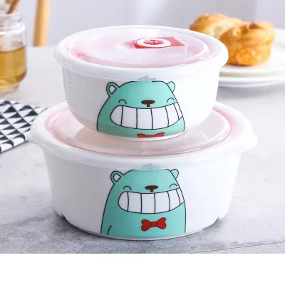 Новейший японский Kawaii мультяшный керамический Ланч-бокс круглый Procelain Bento миска для ланчбокса портативный контейнер для еды набор посуды - Цвет: F