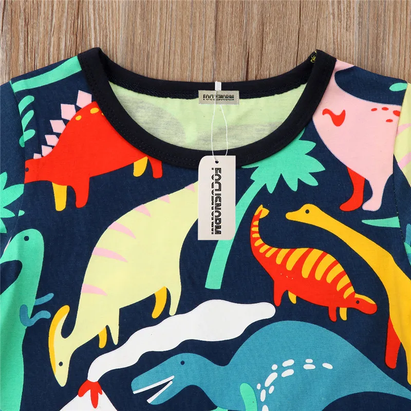 2018 Summer Cute Baby Kids Girls Dinosaur Print Princess Dress O-Neck Short Sleeve Costume 1-6T | Детская одежда и обувь