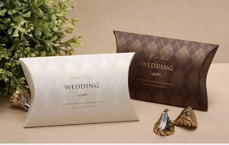 wedding favor candy box -- pillow shaped baby shower baptism chocolate party sweet guest gift 100pcs/lot | Дом и сад