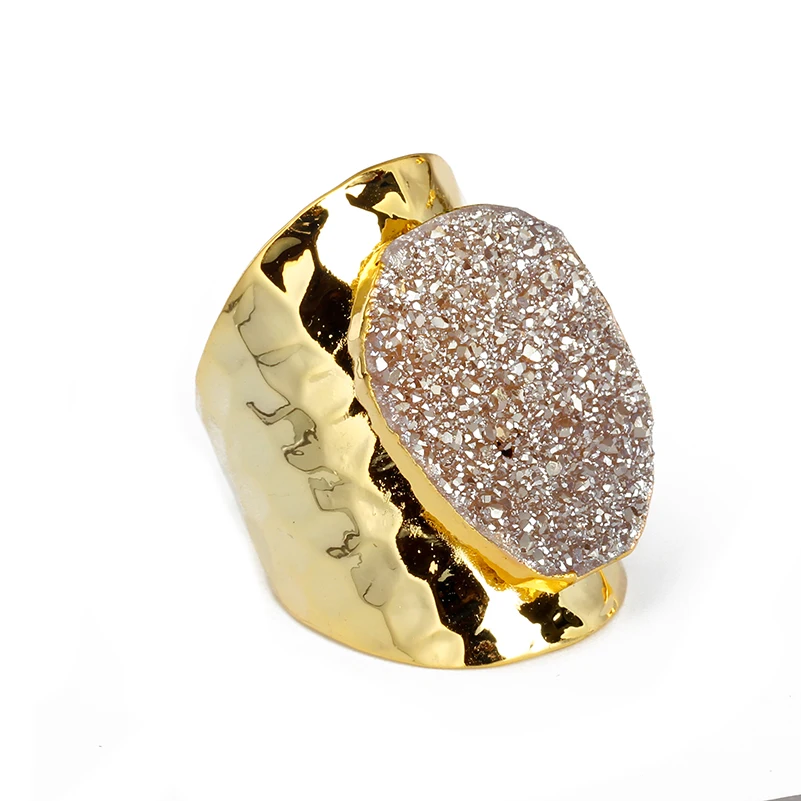 Роскошные ювелирные изделия, натуральный грубый драгоценный камень из драгоценных камней в виде драгоценных камней, Открытое кольцо-манжета для женщин