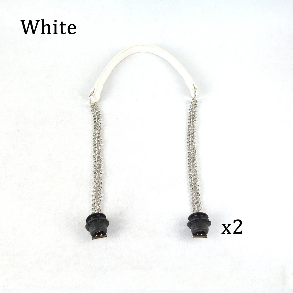 White Huntfun/Новинка, 1 пара, Obag, серебряная, длинная, Двойная Цепочка, с пряжкой, ручки с черным винтом, для Obag, EVA, женская сумка, сумка через плечо - Цвет: White