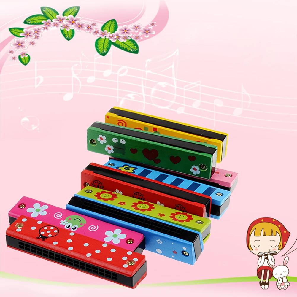 Детская деревянная пластиковая Губная гармошка Веселая двухрядная 16 отверстий