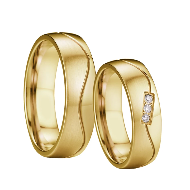 

Golden Alliances men and women wedding rings for couple proposal Lover's marriage finger ring stainless steel