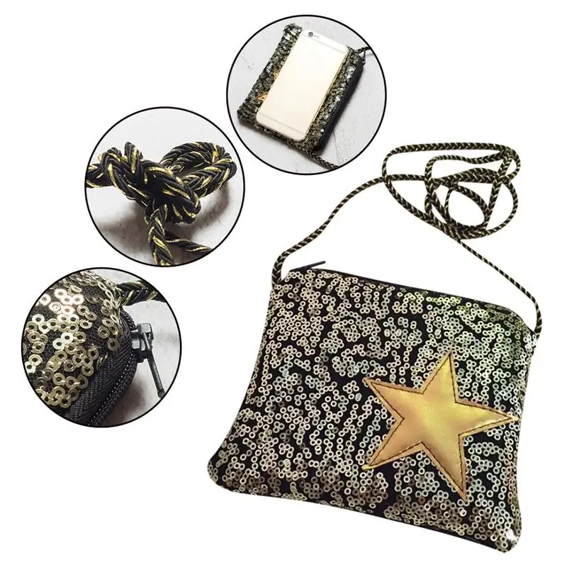 

Fashion Sequin Children's Five-Pointed Star Shoulder Bag Fashion Star Sequin Decor Mini Crossbody Bag Messenger Bag For Children