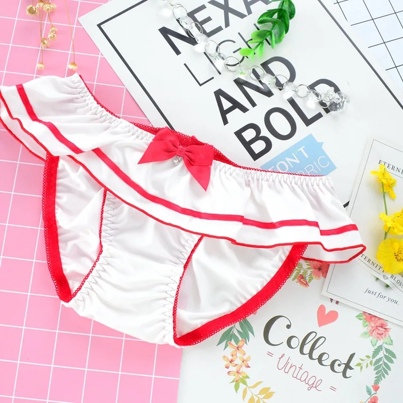 Pink princess SP& CITY японский стиль косплей мультфильм трусики женские Сексуальные темно-синие волнистые кружева нижнее белье милые девушки лук молочного шелка оборками белье JK - Цвет: Pink princess