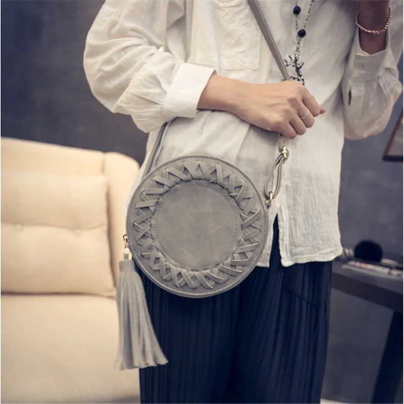 Сумка YBYT женская винтажная круглая с кисточками|messenger crossbody bag|tassel bagbrand bag |