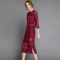 see orange dobby embroidery womens two piece sets 2017 vintage christmas drss hollow out sexy lace dress set so3063
