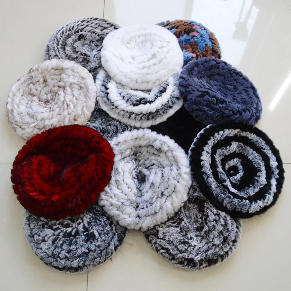 Настоящие женские 100% с линией натурального меха кролика береты шапки зимние