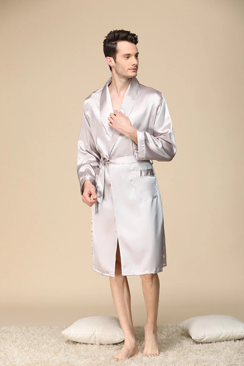 Summer Men's Faux Silk Sleepwear Robe Casual Loose Comfortable Print Kimono Robes Home Clothing Satin Nightly Bathrobes