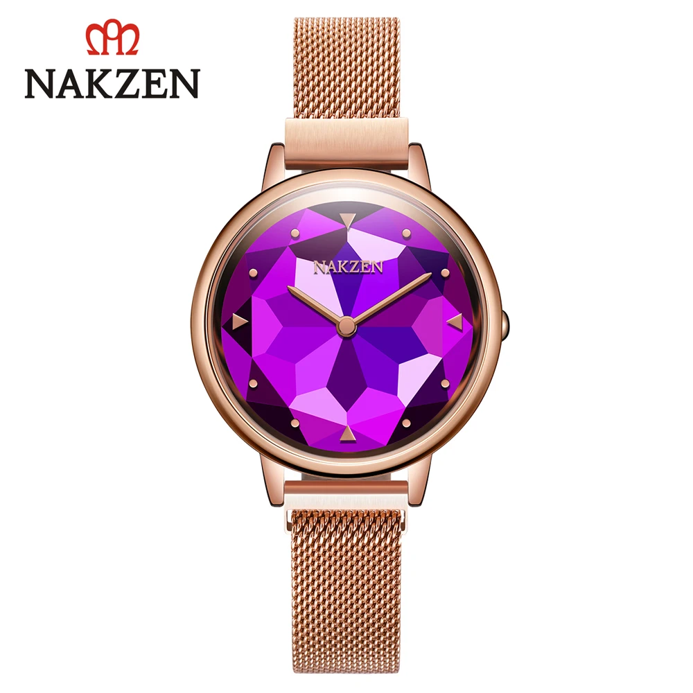 NAKZEN брендовые сетчатые Красные кварцевые женские часы Японский часовой механизм