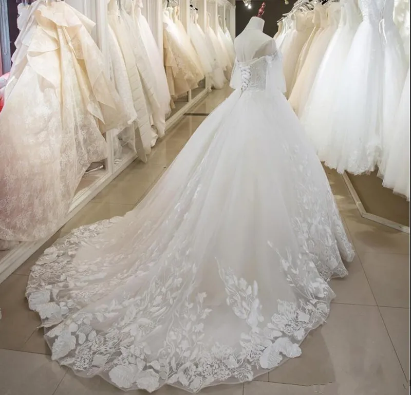 Очаровательные свадебные платья с кружевными бусинами кристаллами полурукавами