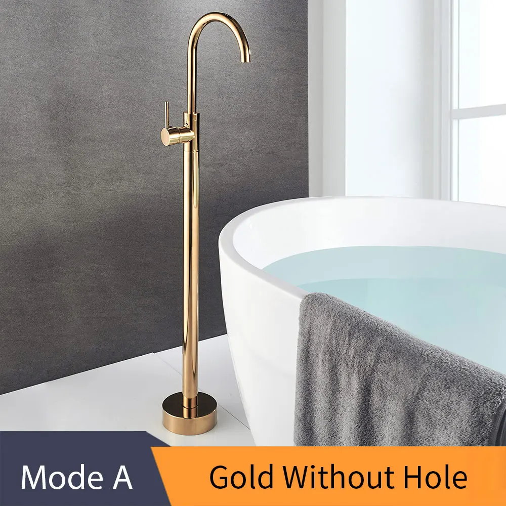 A-Gold No Hole Кран для ванны, латунный золотой напольный кран для ванной, поворотный носик, одна ручка, наполнитель для ванной, ручной душ, опрыскиватель, смеситель, 6021K - Цвет: A-Gold No Hole