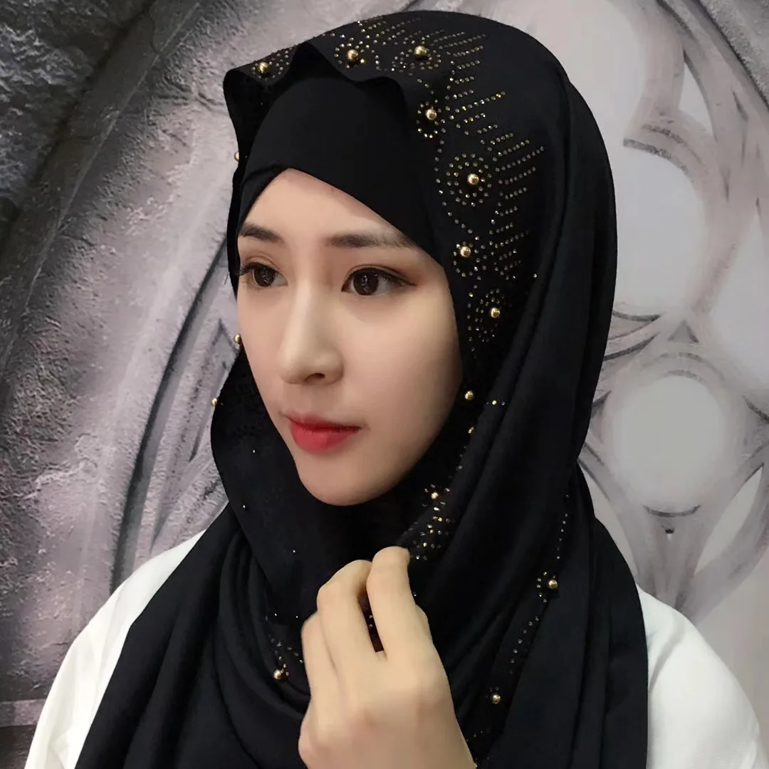 Мусульманские платки Бисероплетение геометрические хиджаб Cutton Muslima Шаль Исламская повязка на голову головные уборы Schaila