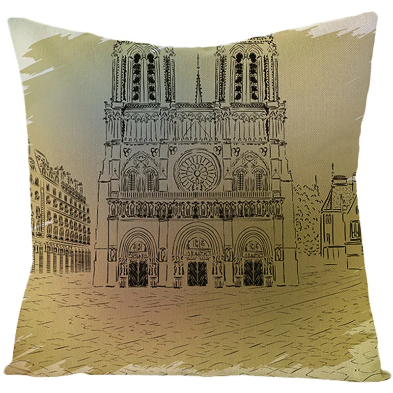 Fuwatacchi Pure Linen Triumphal Arch Cushion Cover E1ffel Tower Throw Pillow Romantic Frensh Scenery Pillowcases | Дом и сад