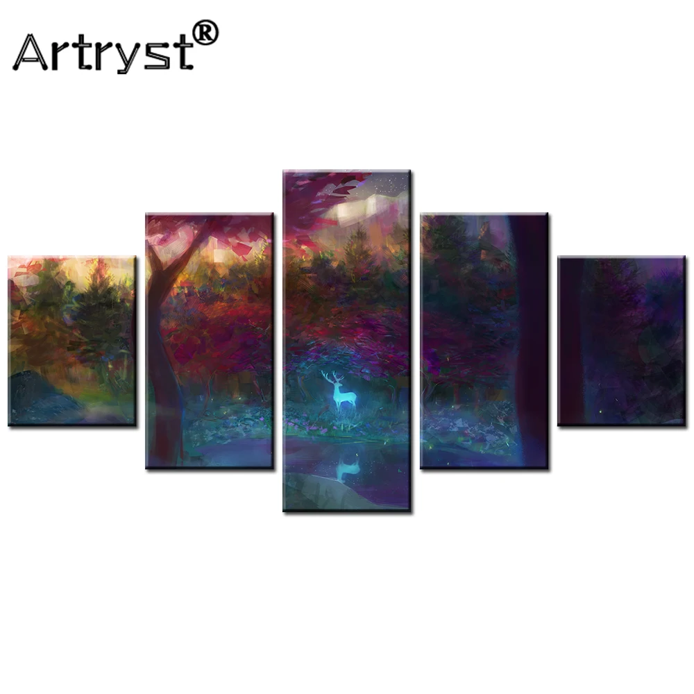 Artryst ручная роспись Картина маслом с изображением леса светящийся олень плакат HD