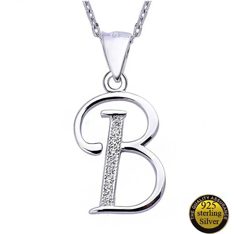 B pendant 925 пробы серебро письмо Кулоны из нержавеющей стали для Цепочки и ожерелья 26 капитал буквы из кристаллов кулон Цепочки и ожерелья алфавита A B C D E F G H I J K L M N - Окраска металла: B pendant