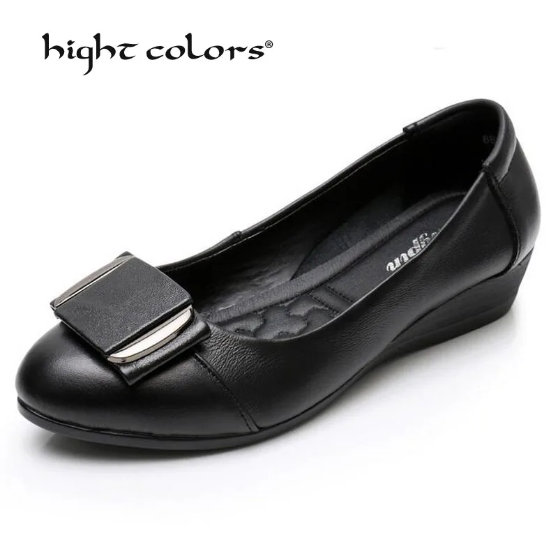 

2019 хит продаж, весенне-осенняя женская обувь из натуральной кожи на танкетке, Размеры 35-41 офисная обувь черного цвета повседневные женские т...