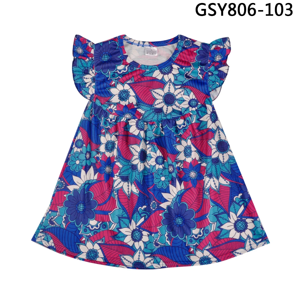 Wholesale High Quality Boutique Remake Floral Dress Fashion Flutter Sleeve Girl Summer Cotton Children Clothing | Детская одежда и