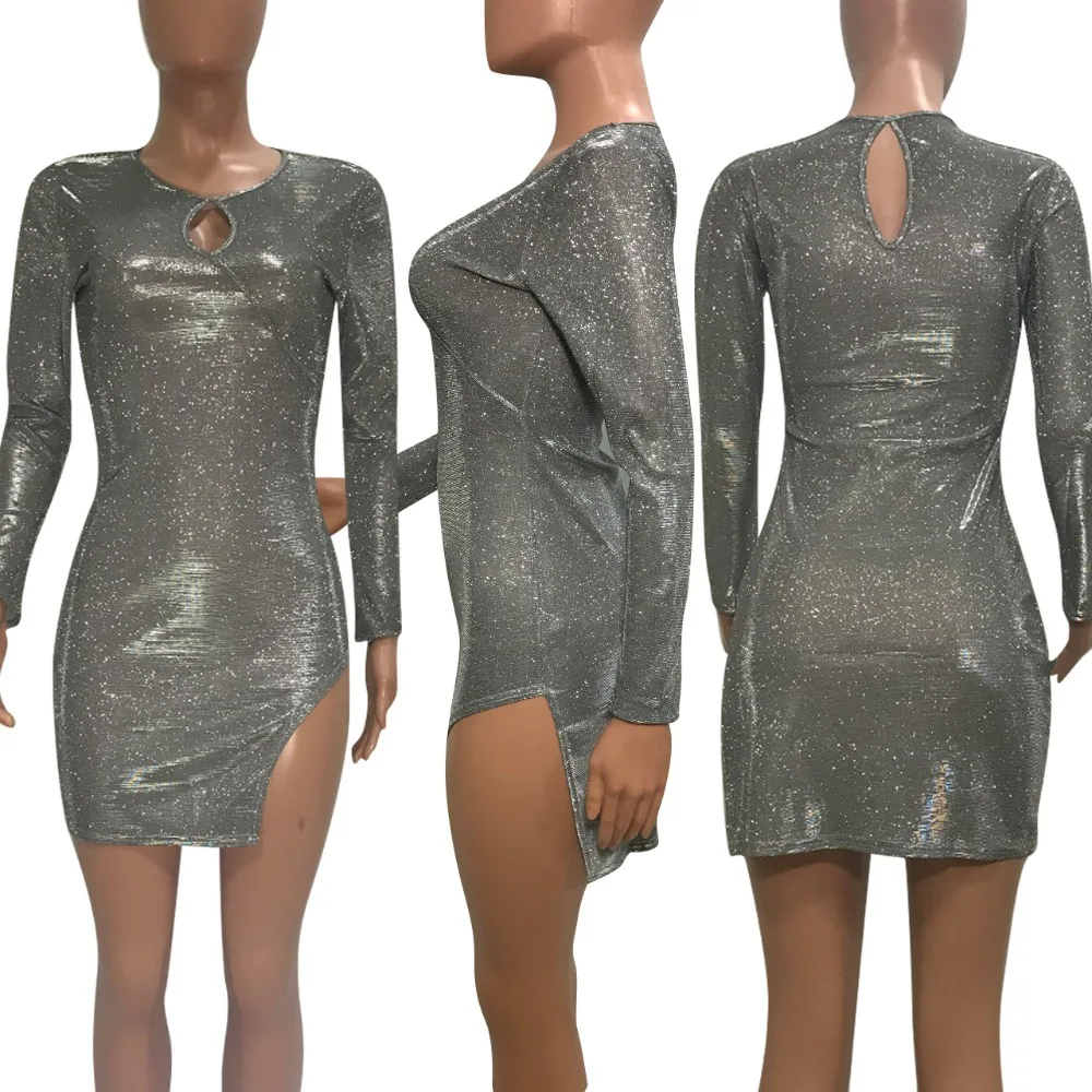

Sexy Bust Hollow Out Neck Women Sheath Club Women Bodycon Dresses Bling Bling Dresses