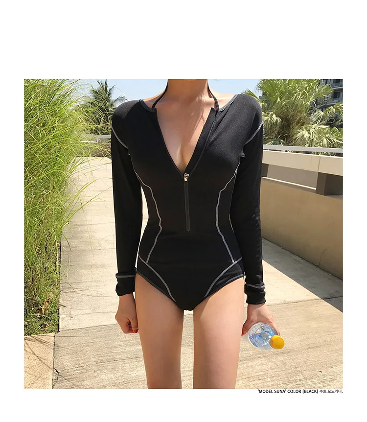 Rashguard женский купальный костюм с длинными рукавами, купальник для сексуальных женщин, Лайкра, Полиэстер, черный, Рашгард, большие размеры, для пляжа