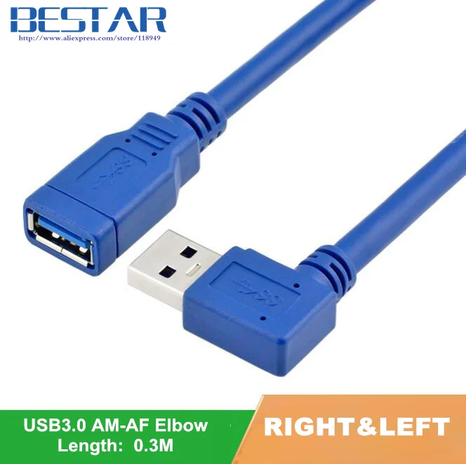 

90 Degree Left & Right Angled Standard USB 3.0 angle Male to Female AM to AF Extension Connector Wire data Cable 30cm 1ft 0.3m