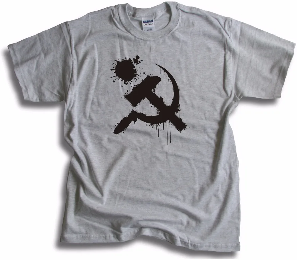 2017 Summer T Shirt Men O-Neck Tee Soviet Union Communist Russia Hammer Sickle Grunge Funny Men's T-Shirts | Мужская одежда