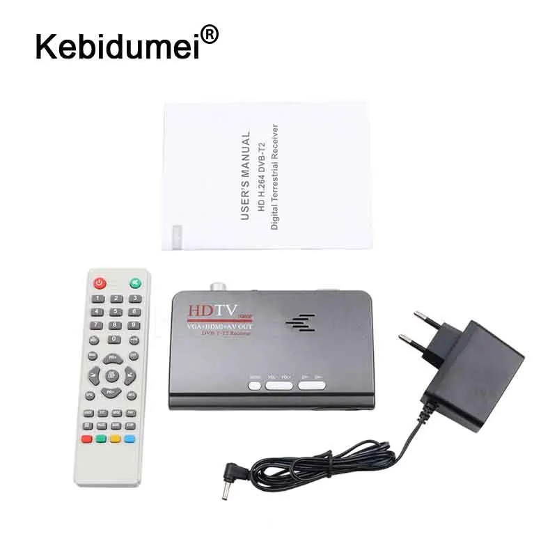 Kebidumei цифровой DVB T T2 dvbt2 TV Box VGA AV CVBS ресивер конвертер с USB dvb t2 тюнер дистанционным