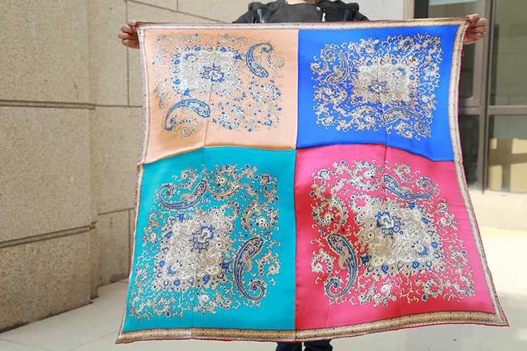New four color paisley colorful silk scarf 100% real natural silk shawl big size silk stole