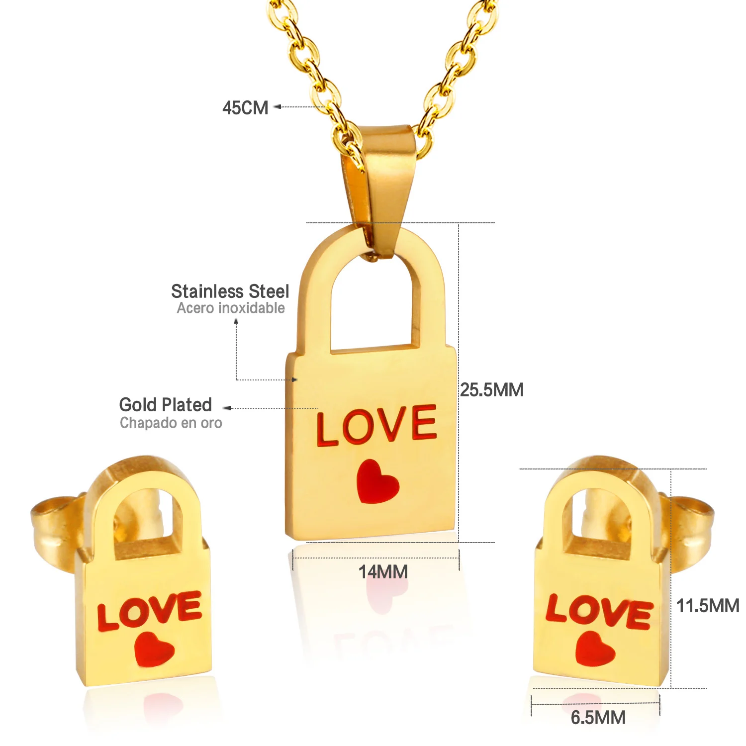 LUXUSTEEL bridal necklace set Stainless Steel Lock Pendant Necklace Earrings Brinco Party Gold Colro Collars Choker | Украшения и