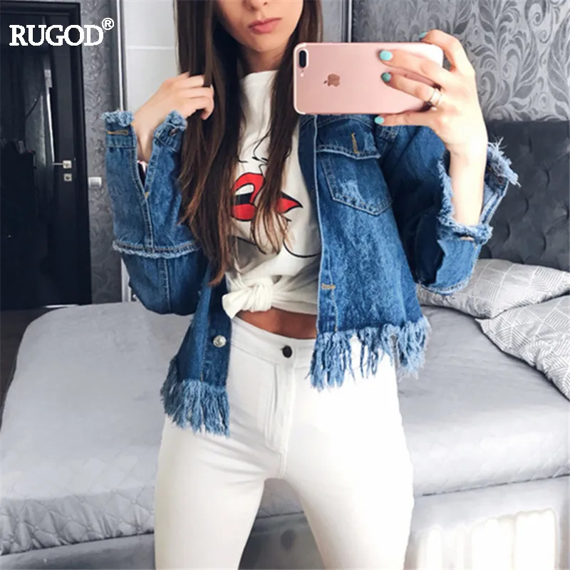 Rugod 2018 Джинсовая крутка женская Рванный стиль Новинка Весна Осень|denim jacket women|fashion