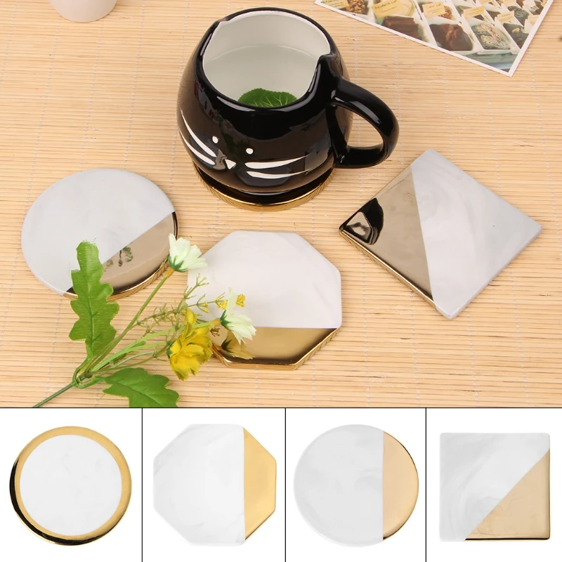 4 шт./компл. Мраморное зерно позолоченное керамические накладки чашки коврики