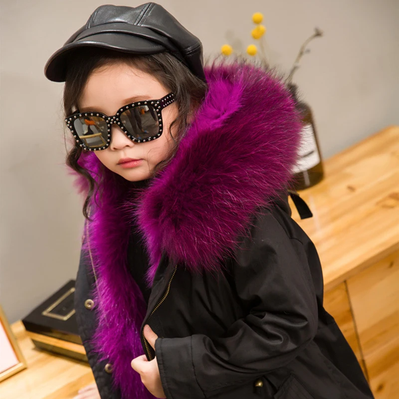 JKP 2018 children fur coat fashion fox liner leather big raccoon collar children's jacket thick warm CT-56 | Детская одежда и