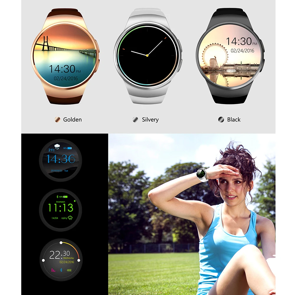 KW18 Смарт часы-телефон MTK2502 Smartwatch сердечного ритма tracker 1 3 дюймов Bluetooth Монитор