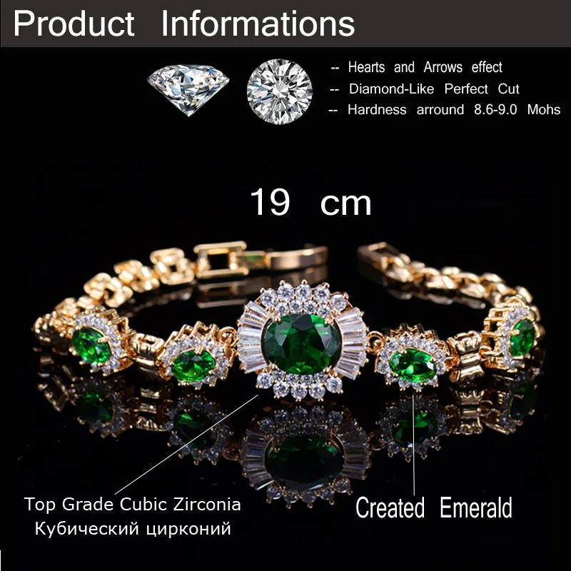 CWWZircons элегантные африканские нигерийские ювелирные изделия зеленый CZ кристалл светильник желтого золота Цвет браслет для женщин CB006