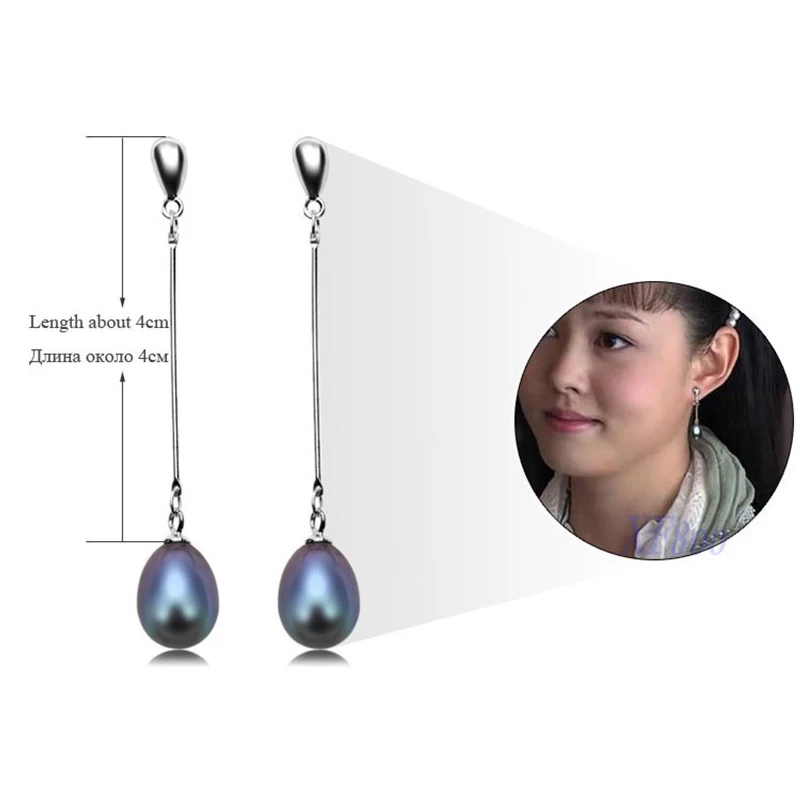 XF800 Natural Pearl Drop Earring Long Real Freshwater Black Dangle Earrings Fine Jewelry Party Gift For Women [E1002] | Украшения и